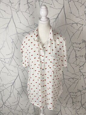Just Living White Watermelon Print Linen Blend Button Up Shirt